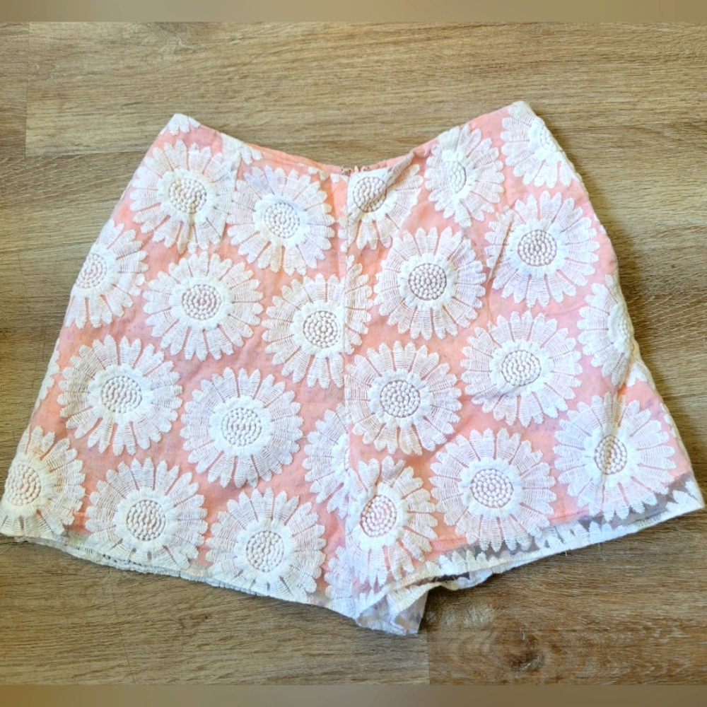 ASOS Pink and White High Waist Shorts with Lacy Retro Pattern